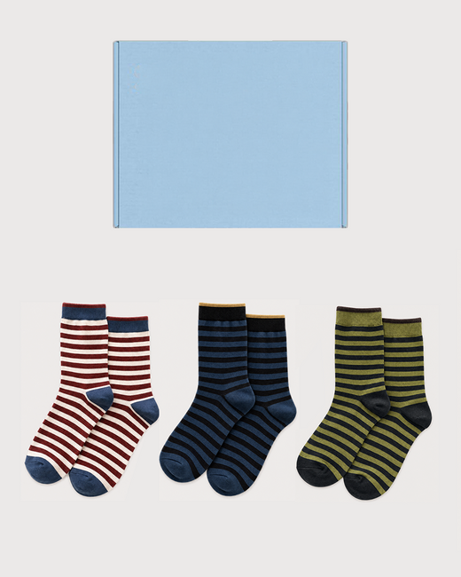Soft Combed Cotton Stripe Socks Gift Set